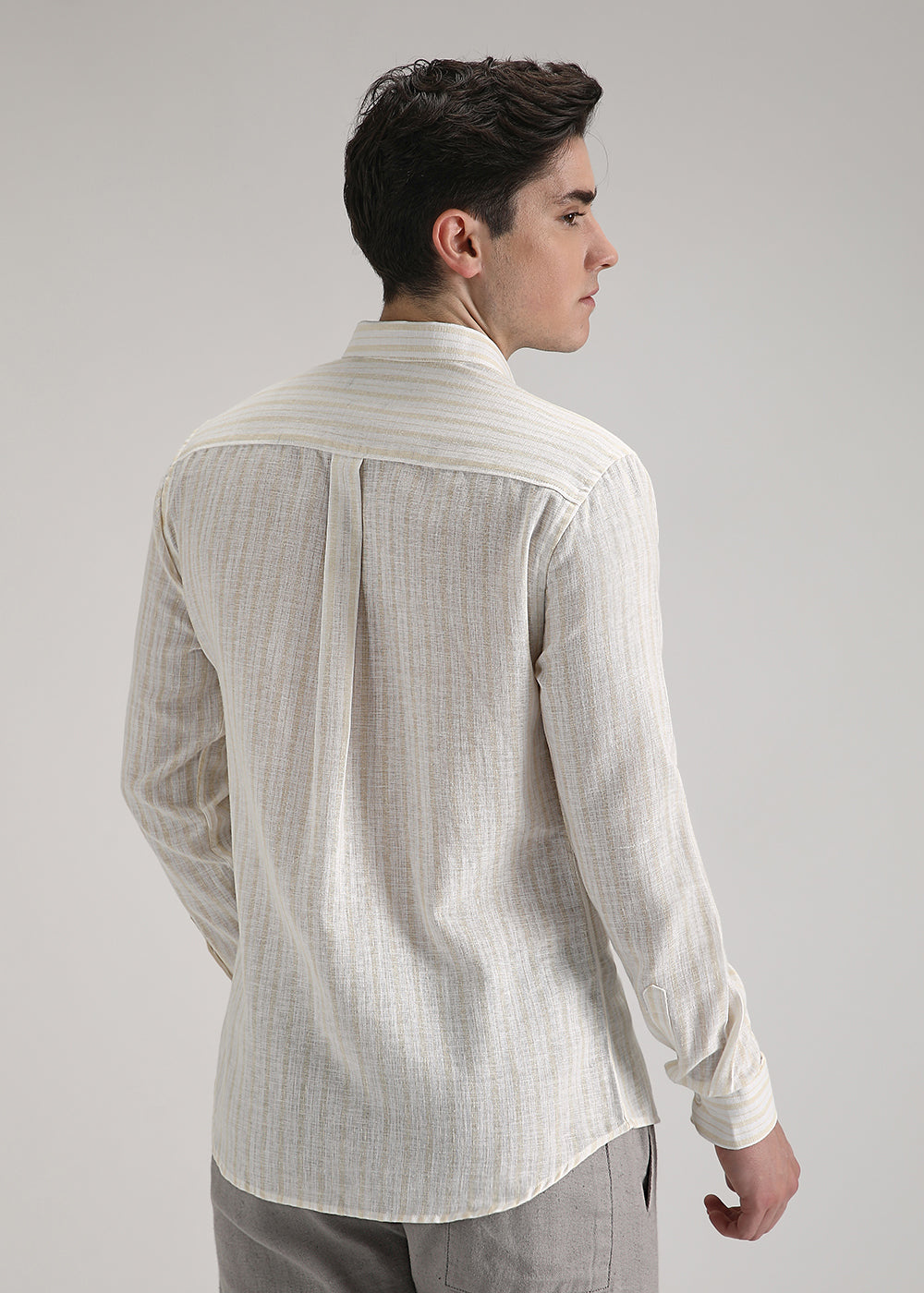 Cream Yellow Linen Stripe Shirt