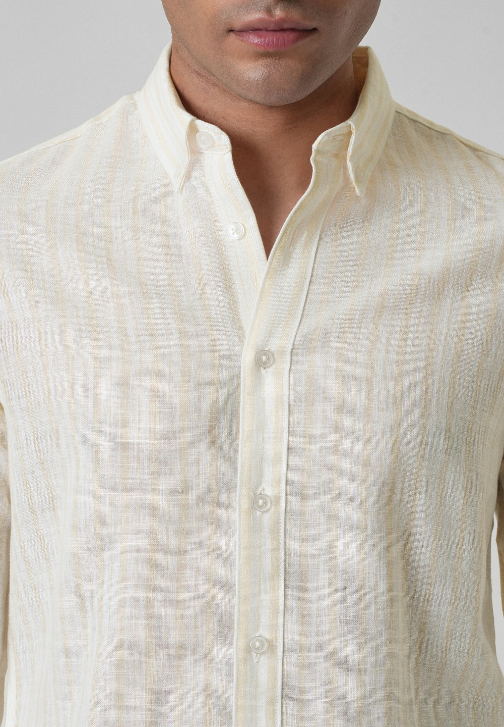 Cream Yellow Linen Stripe Shirt