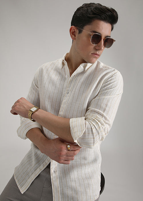 Cream Yellow Linen Stripe Shirt