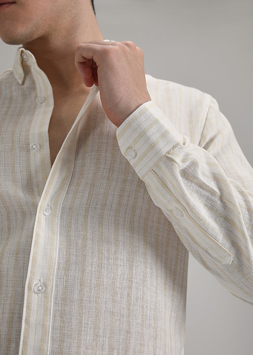 Cream Yellow Linen Stripe Shirt