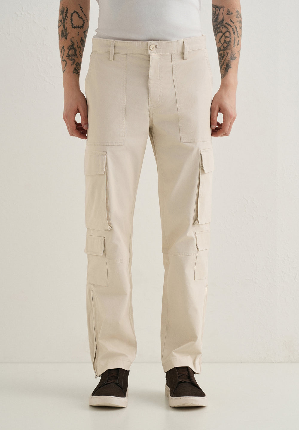 Cream Zipper Cargo Pant