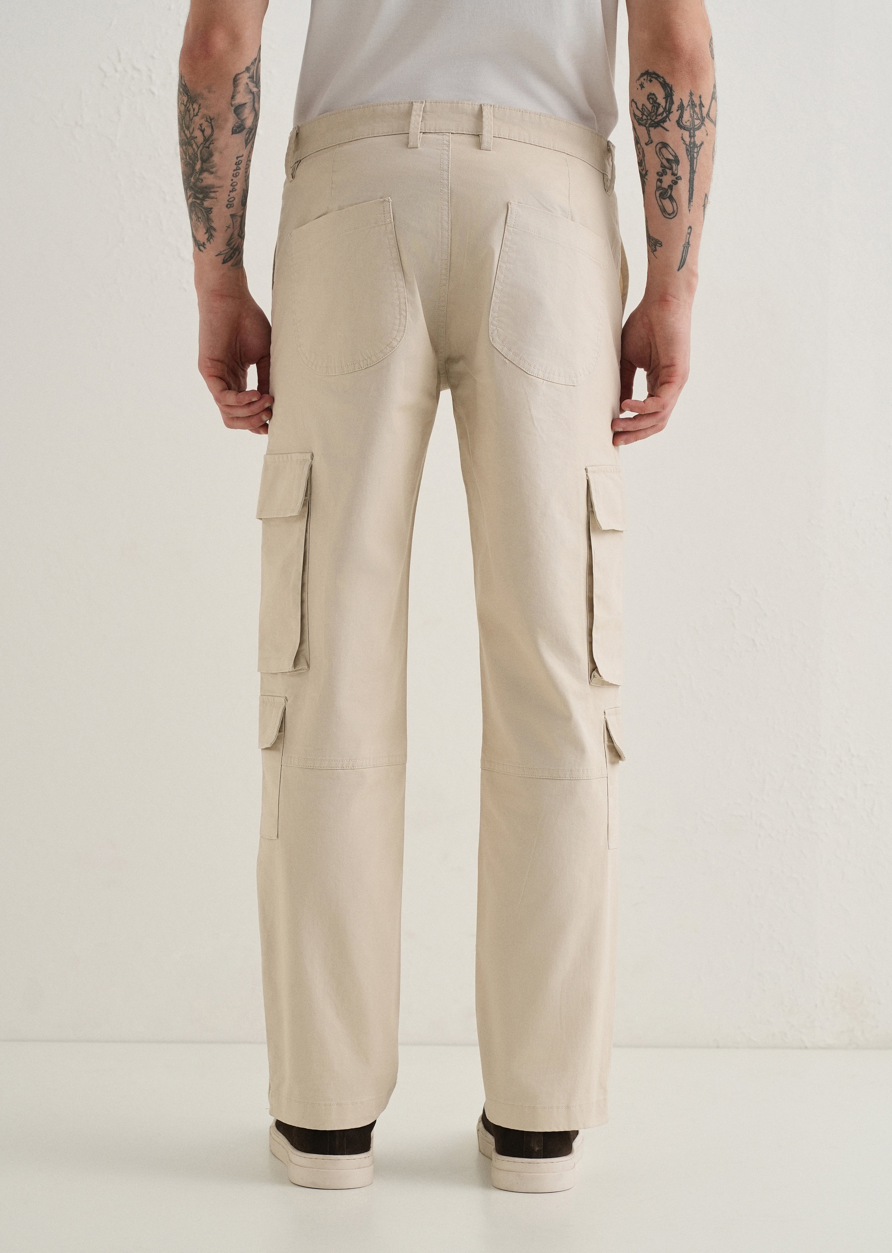Cream Zipper Cargo Pant
