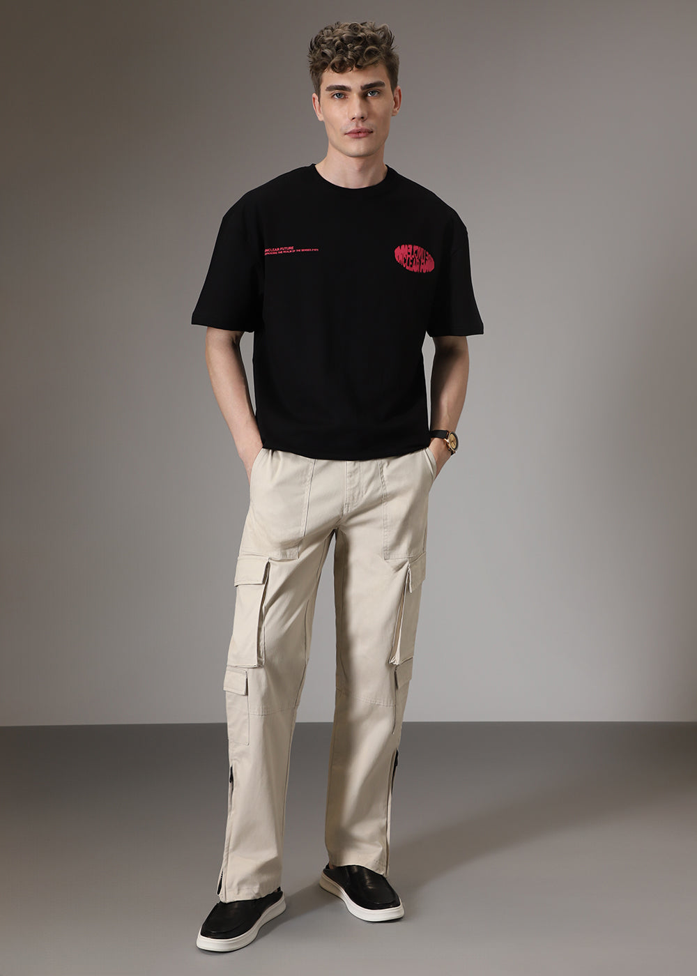 Cream Zipper Cargo Pant
