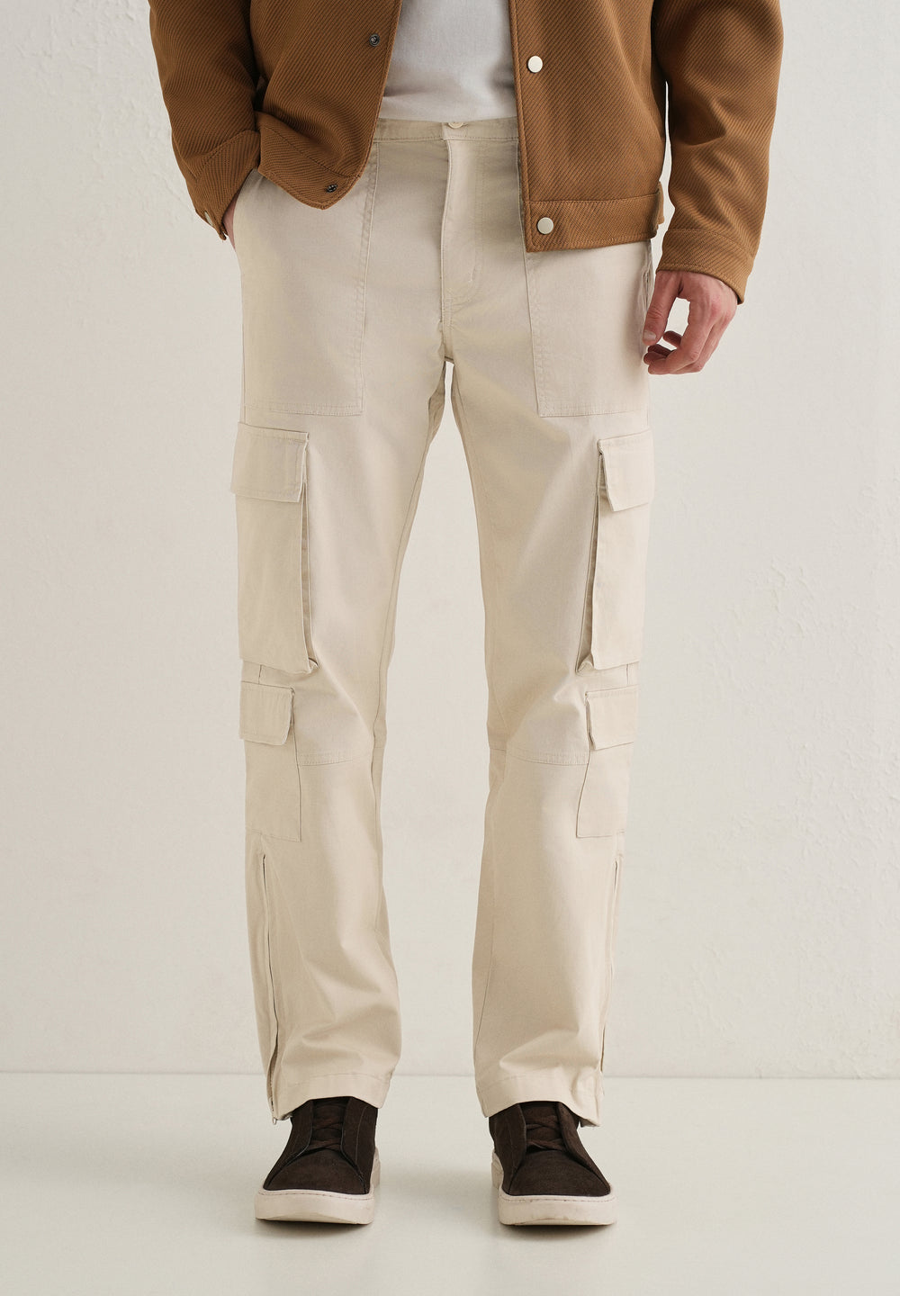 Cream Zipper Cargo Pant