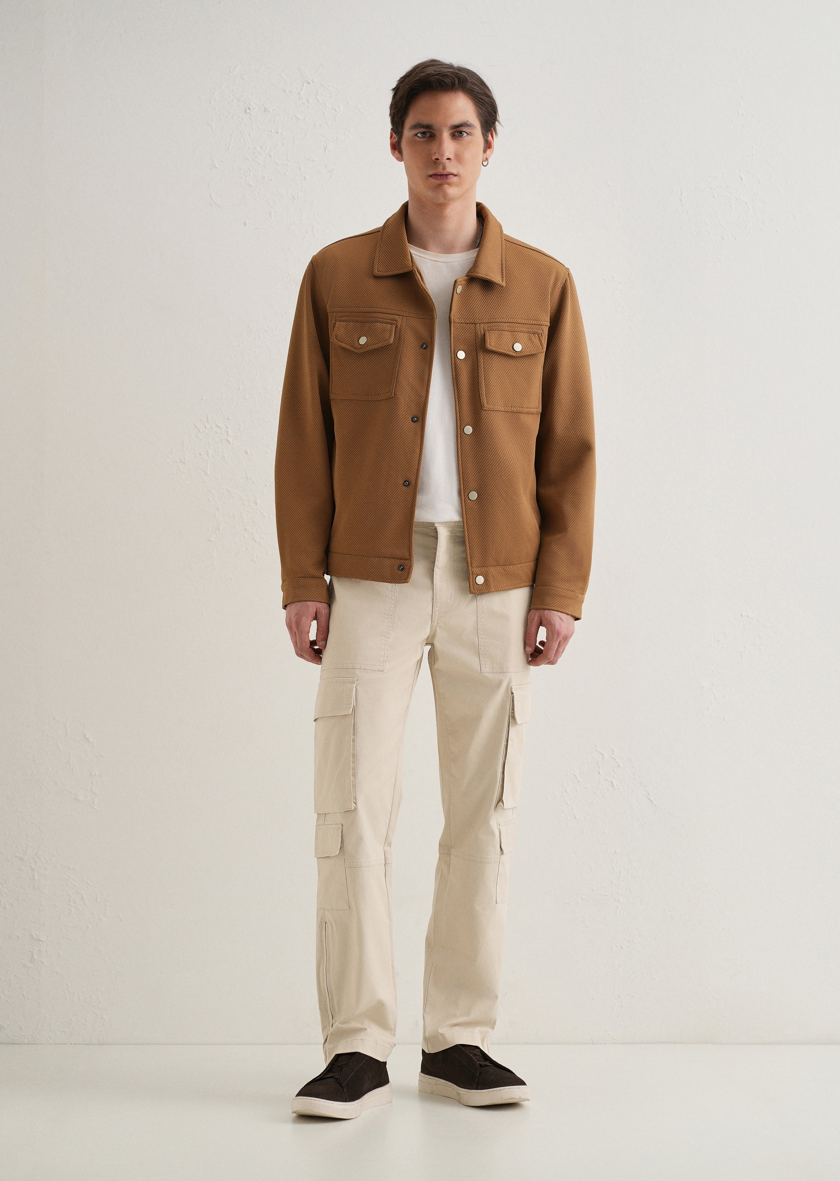 Cream Zipper Cargo Pant