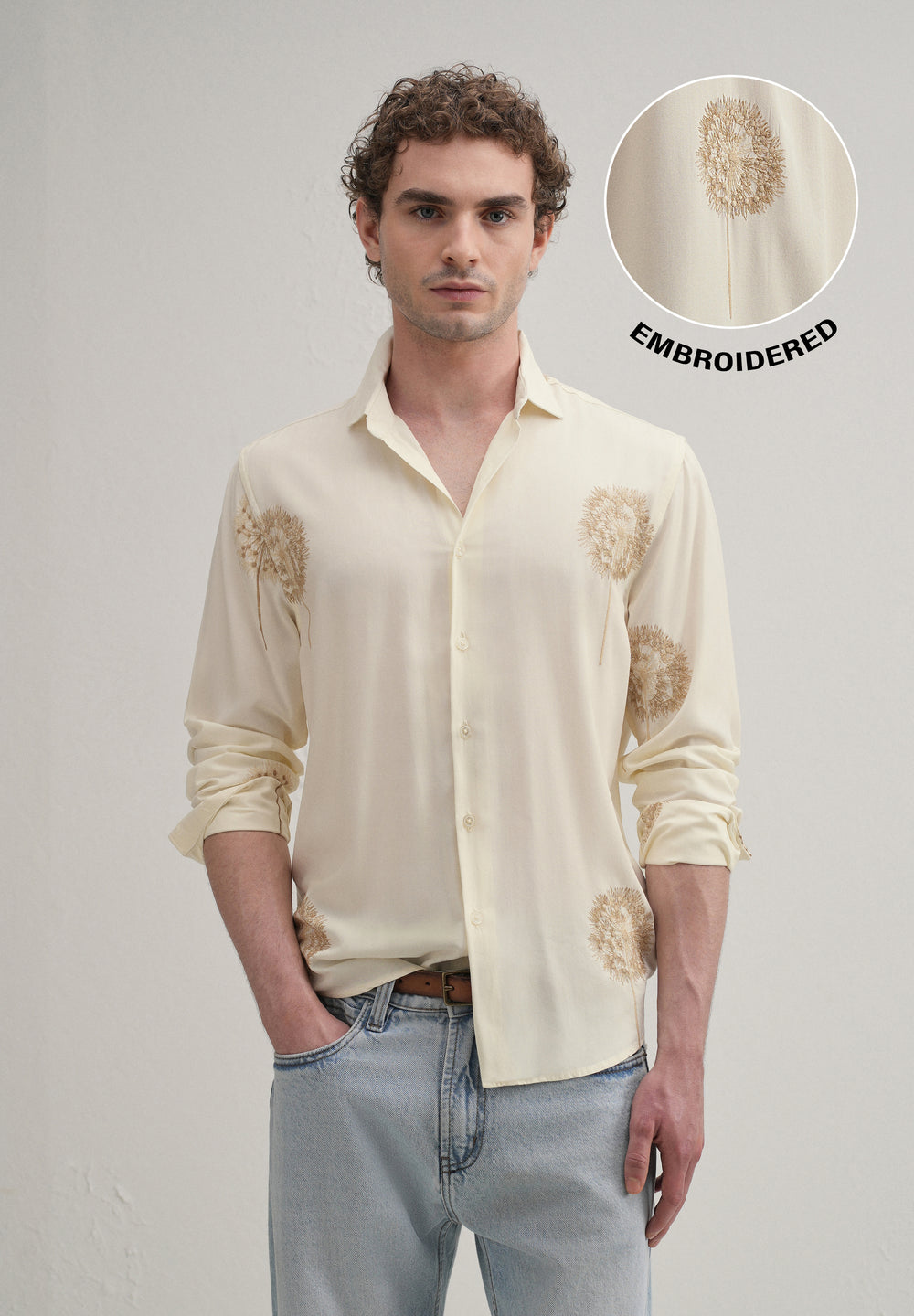 Cream Dandelion Embroidery Shirt