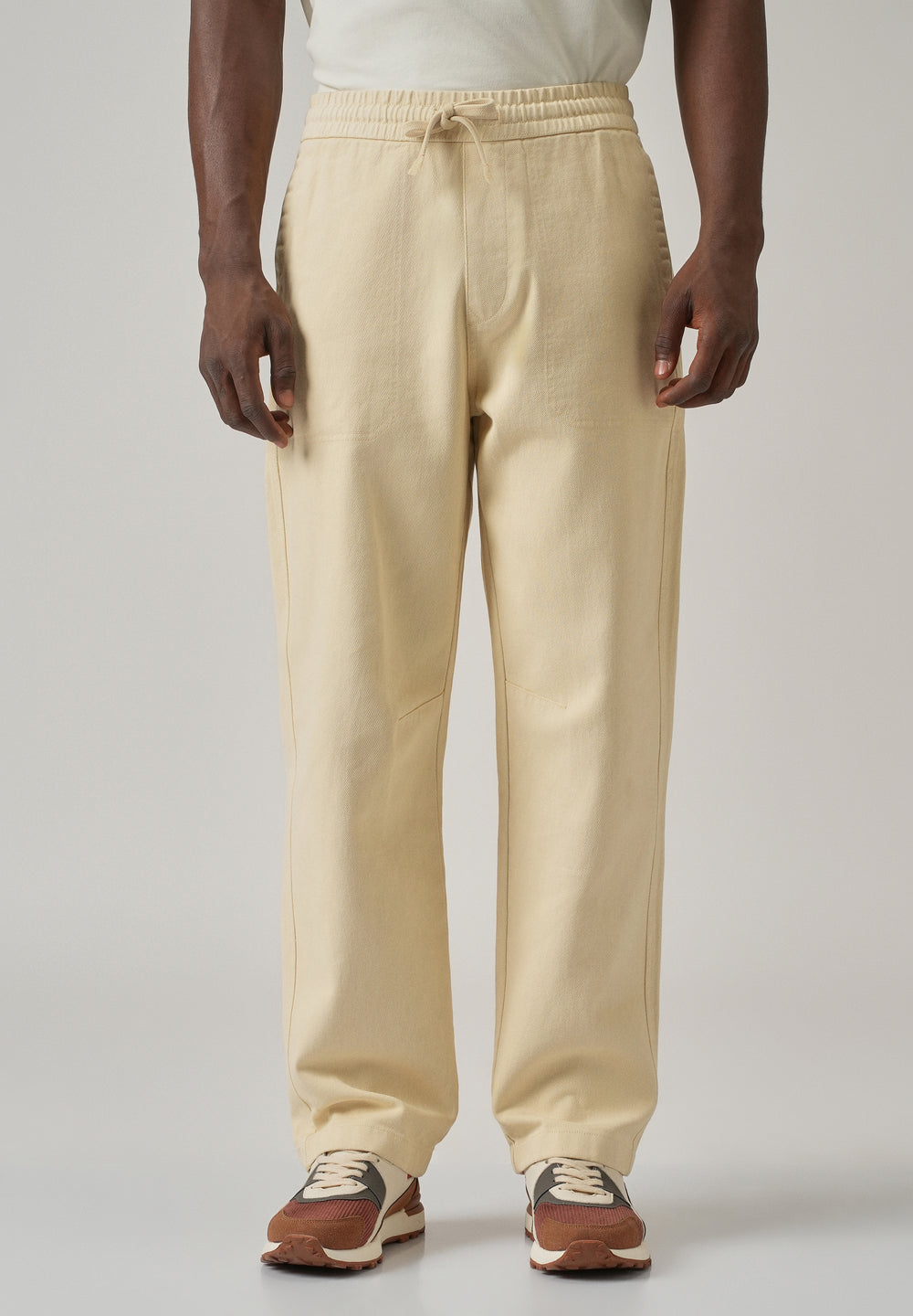 Cream Drawstring Drill Denim