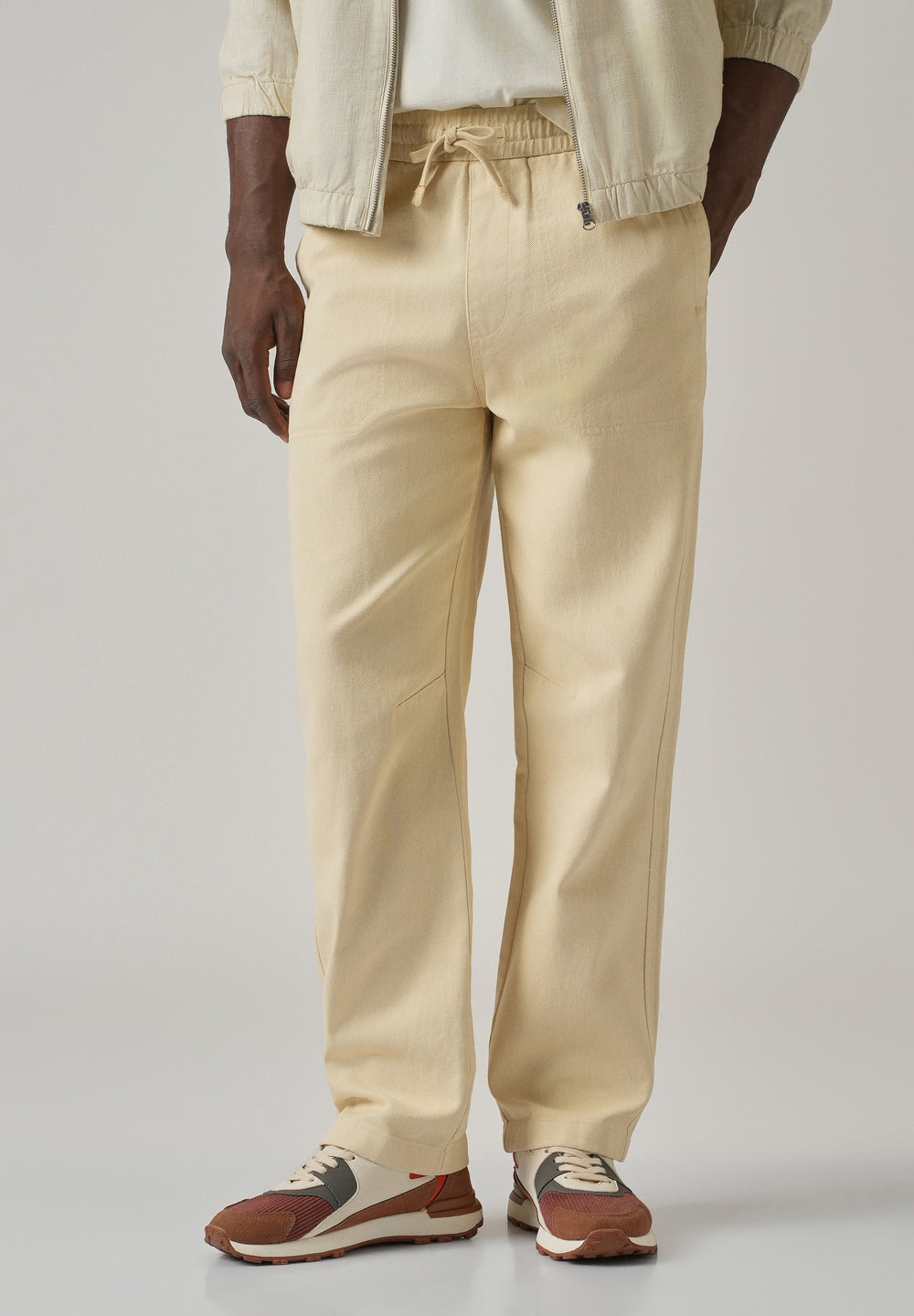 Cream Drawstring Drill Denim