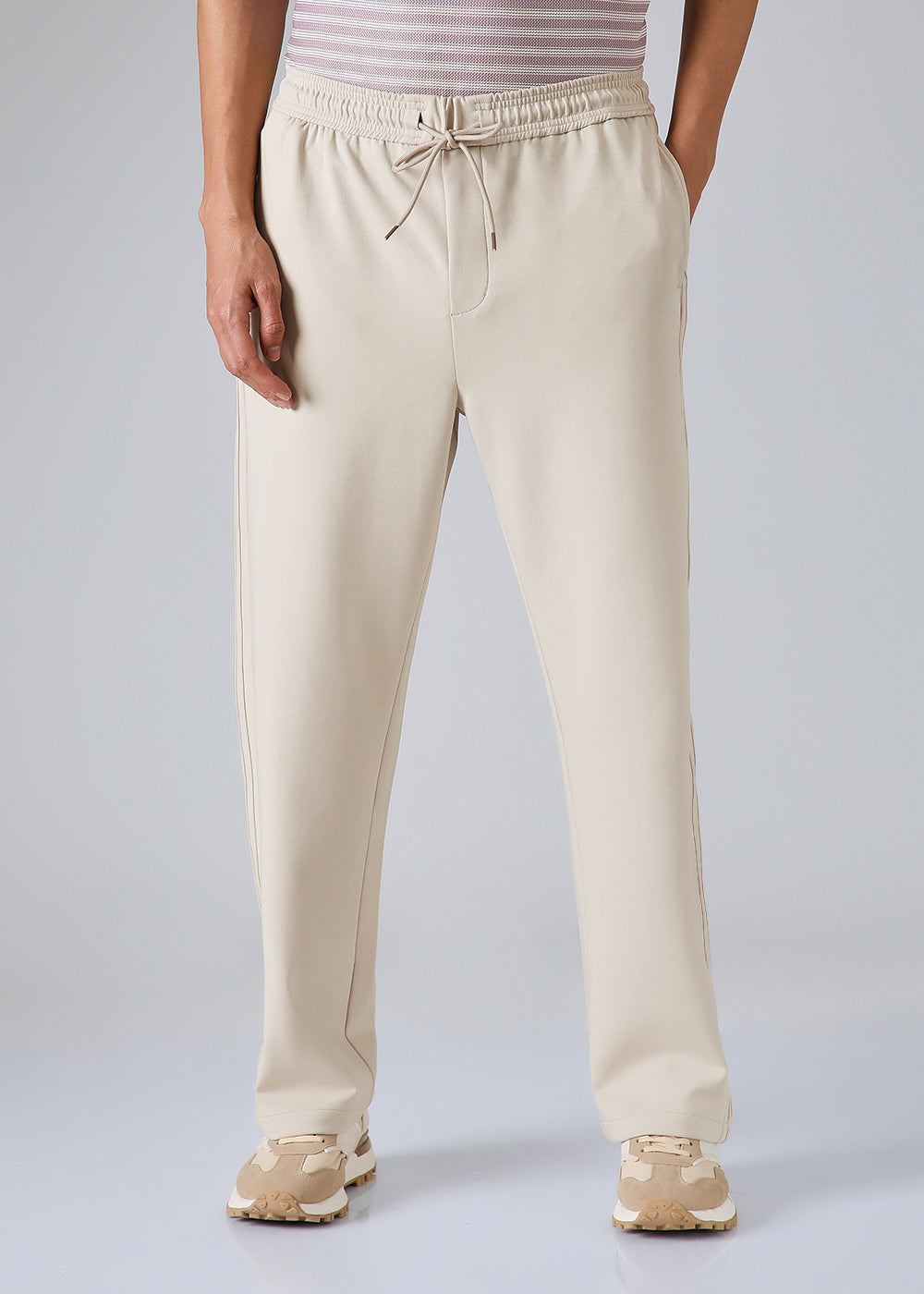 Cream Drawstring Korean Pant