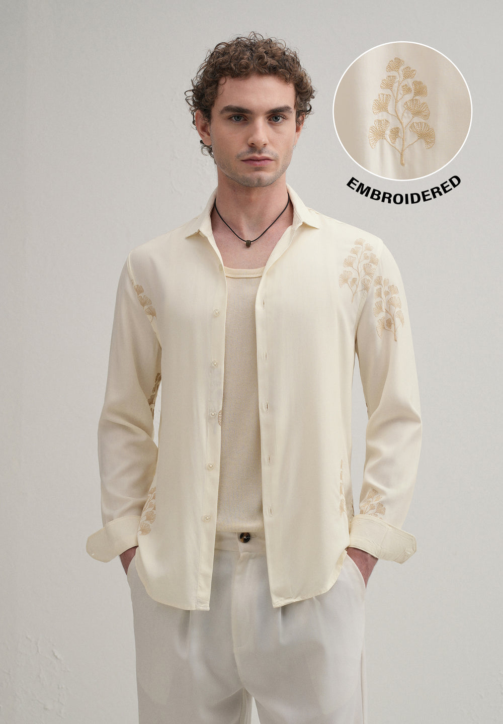 Cream Motif Embroidery Shirt
