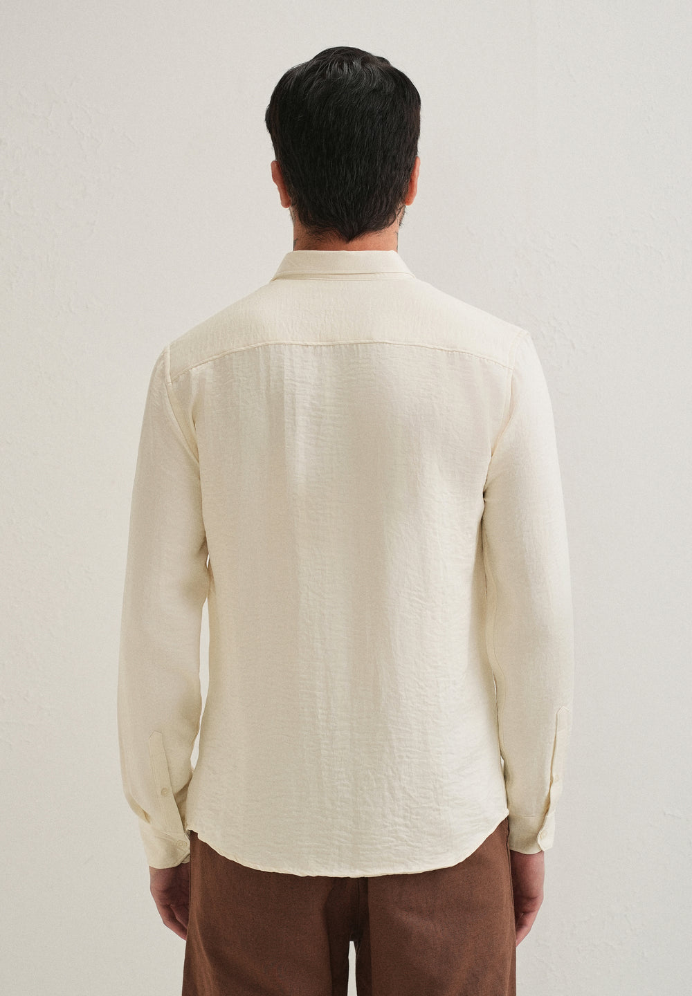 Cream Plain Crushed Satin Shirt