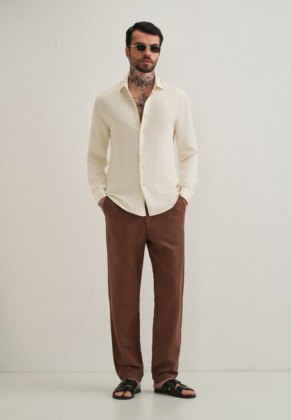 Cream Plain Crushed Satin Shirt
