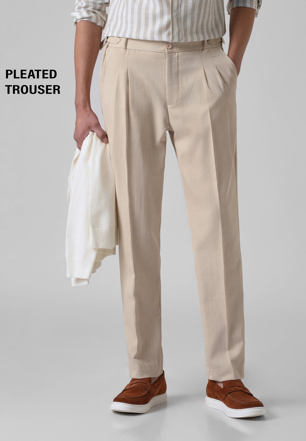 Cream Pleated Gurkha Pant