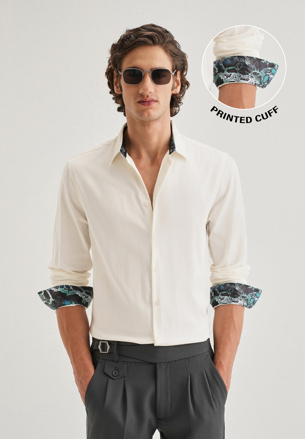 Cream Printed Cuff Shirt