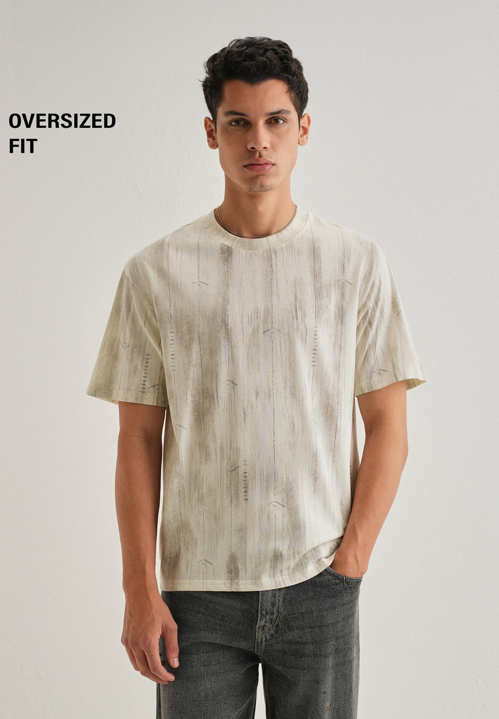 Cream Printed Oversized T-shirt
