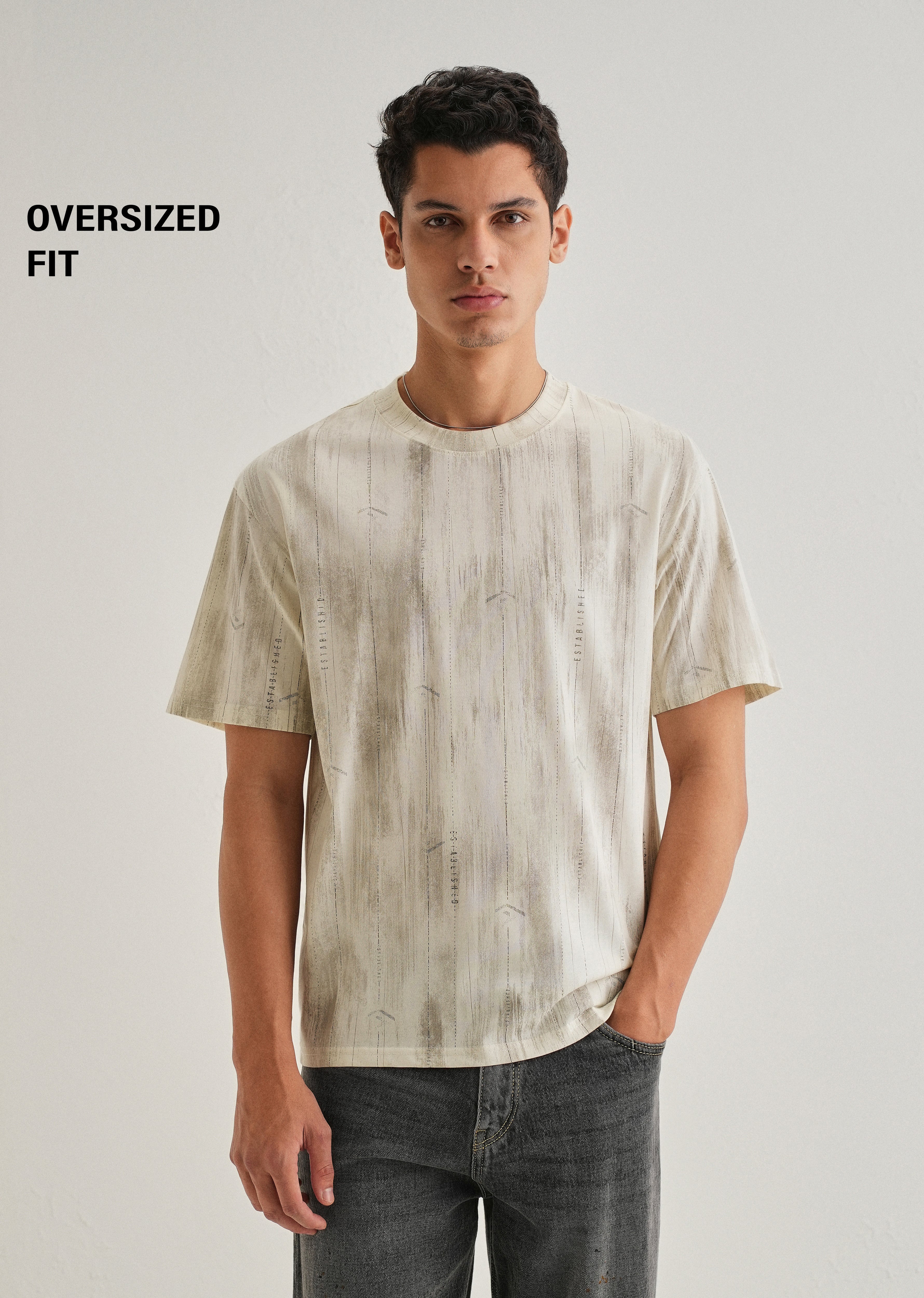 Cream Printed Oversized T-shirt