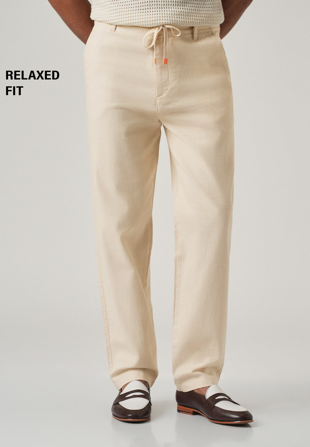 Cream Linen-Look Cotton Trousers