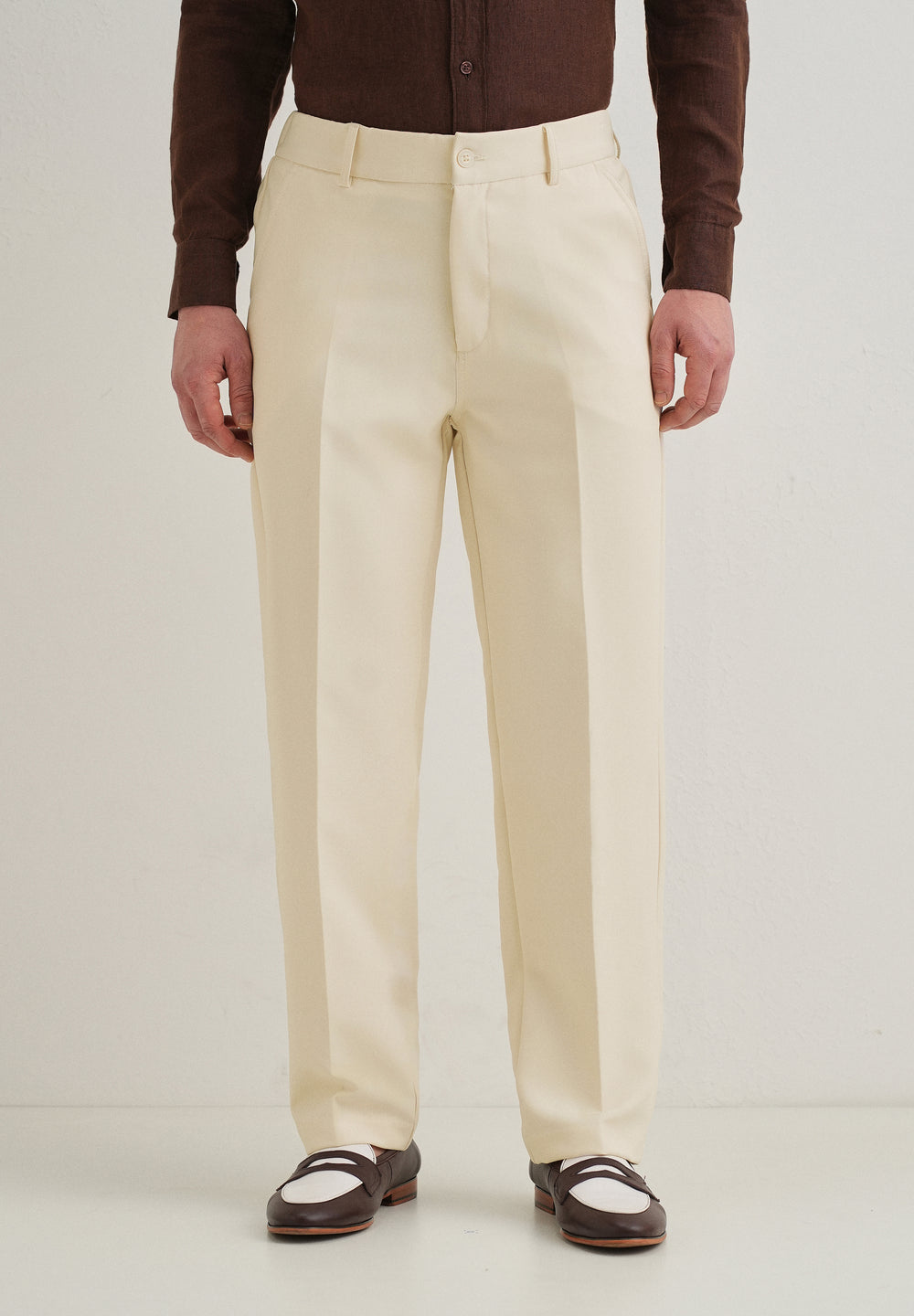 Cream Relaxed Fit Trousers