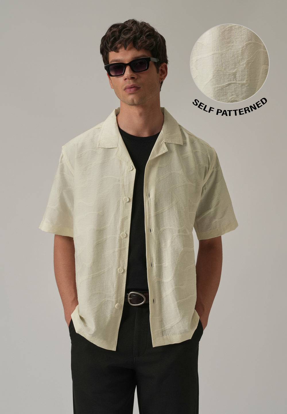 Cream Self Pattern Shirt