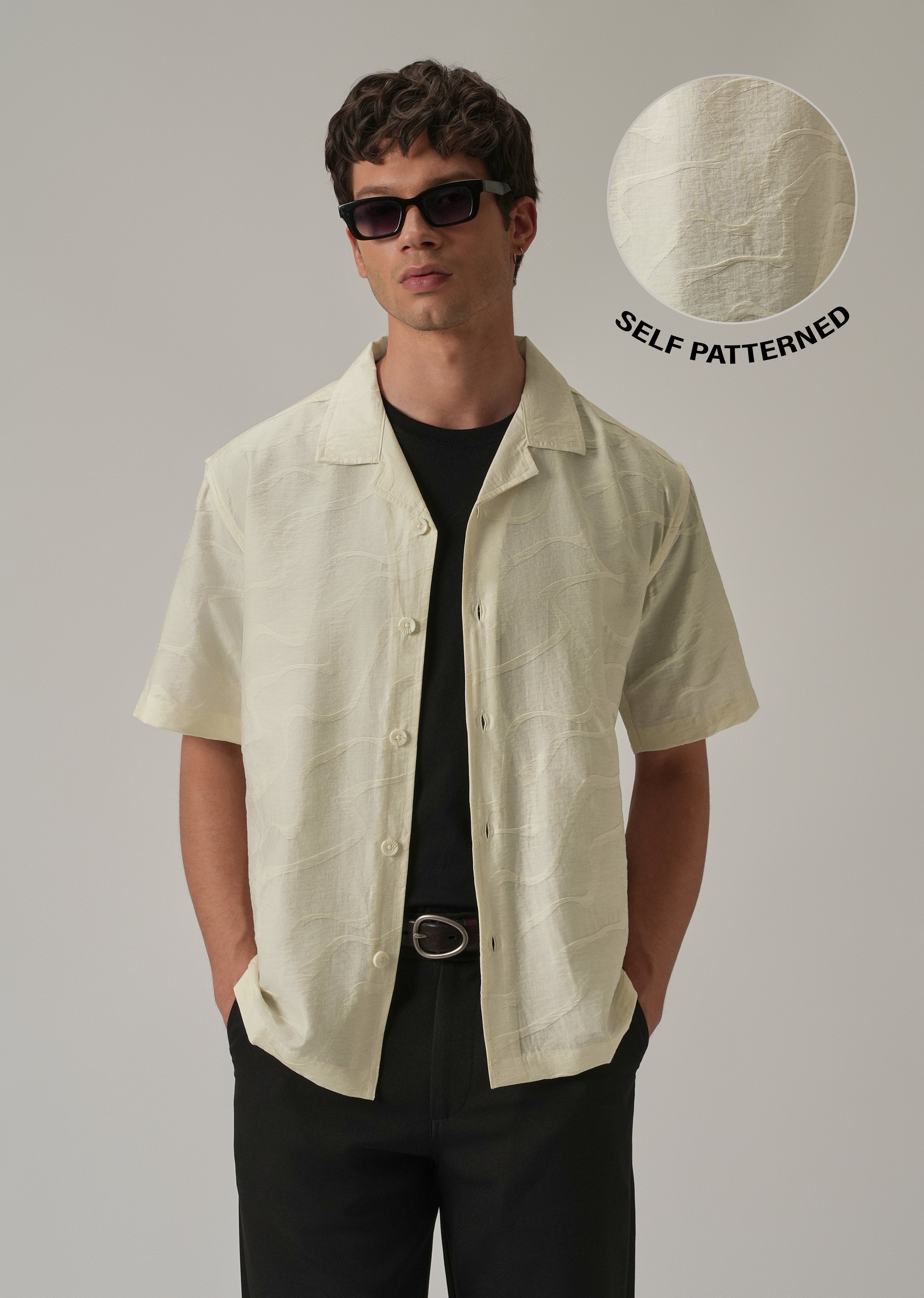 Cream Self Pattern Shirt