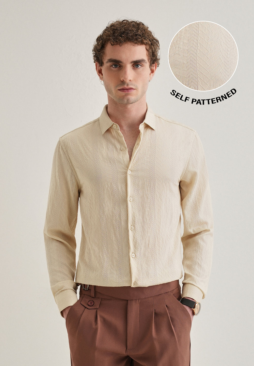 Cream Self Patterned Shirt