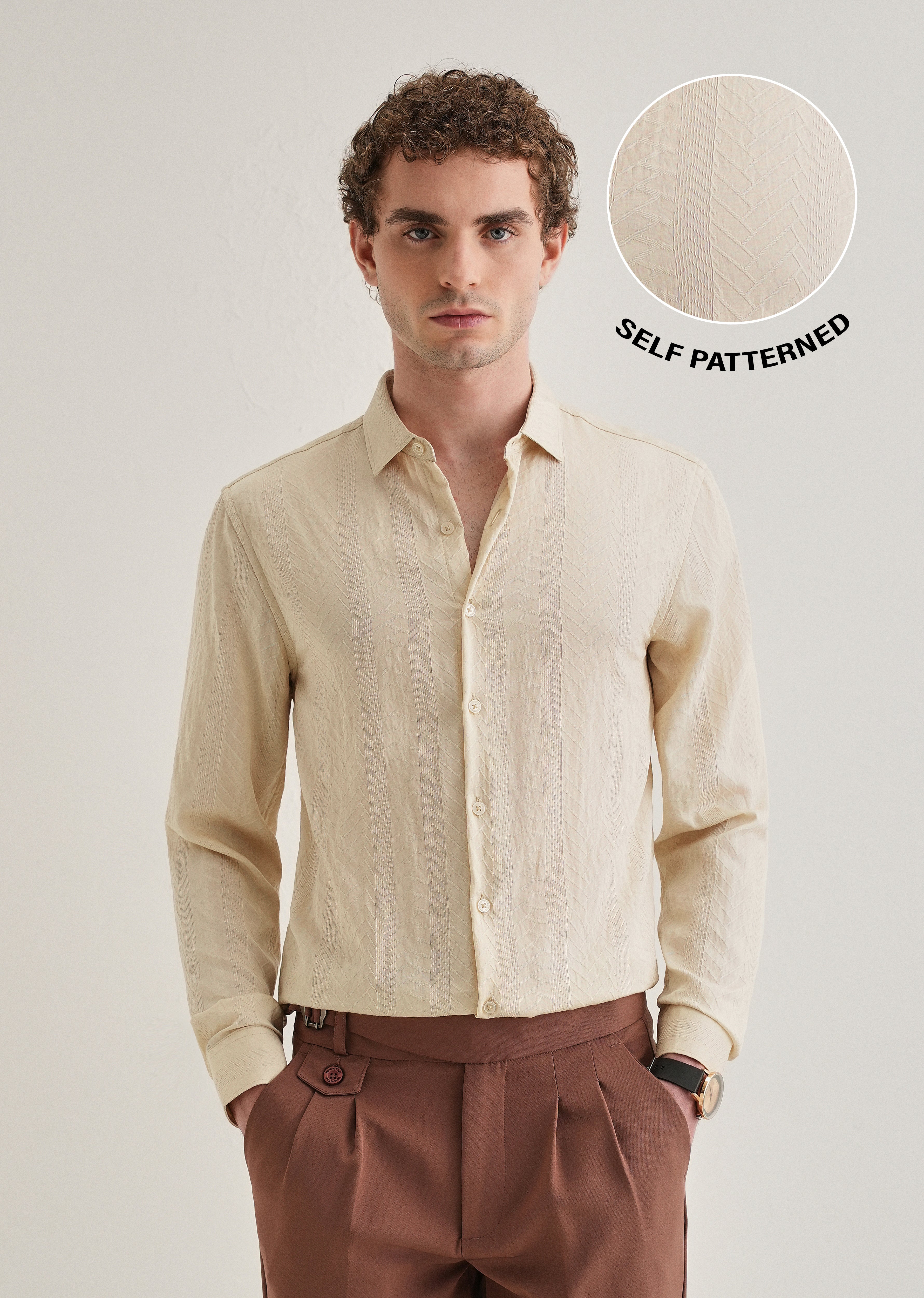 Cream Self Patterned Shirt