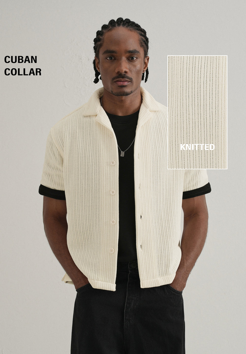 Ivory Suede Knit Cuban Collar Shirt