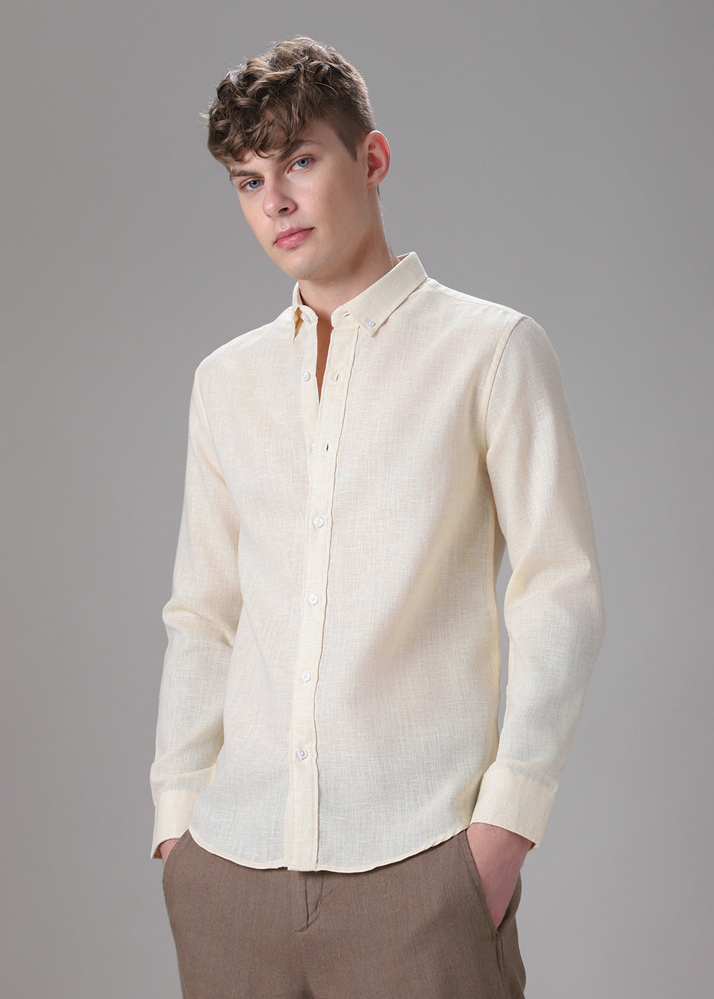 Creamish Yellow Blended Linen Shirt