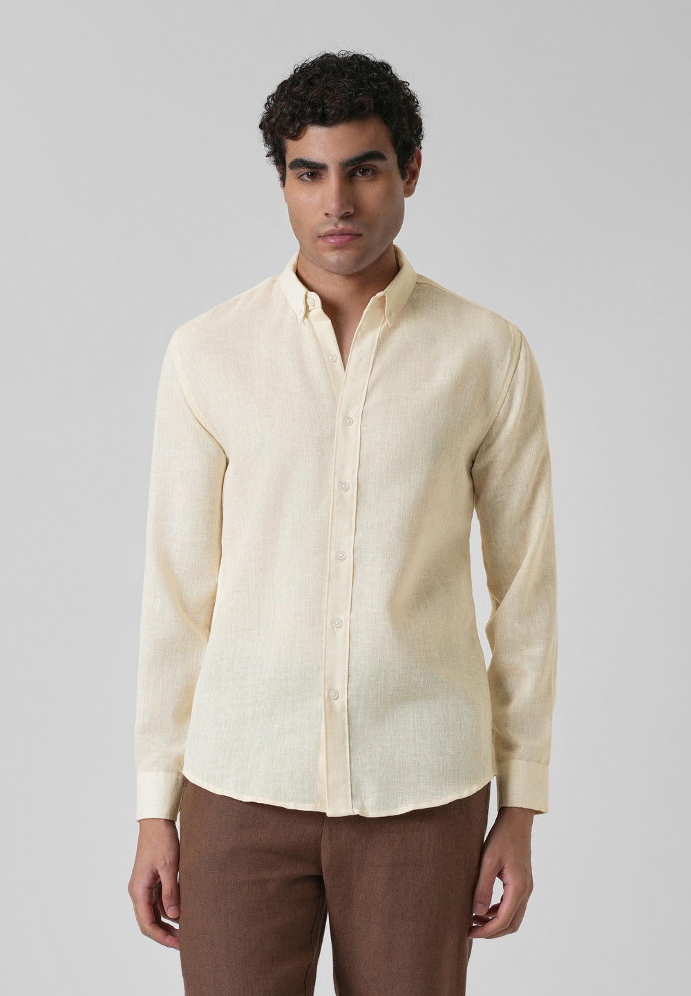 Creamish Yellow Blended Linen Shirt