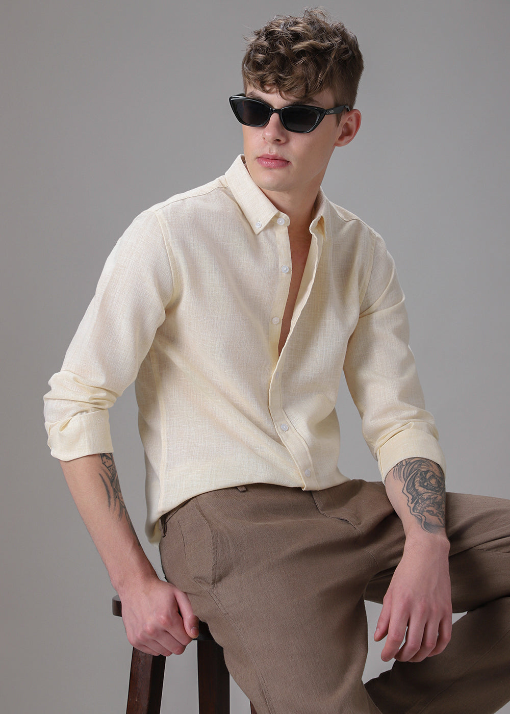 Creamish Yellow Blended Linen Shirt