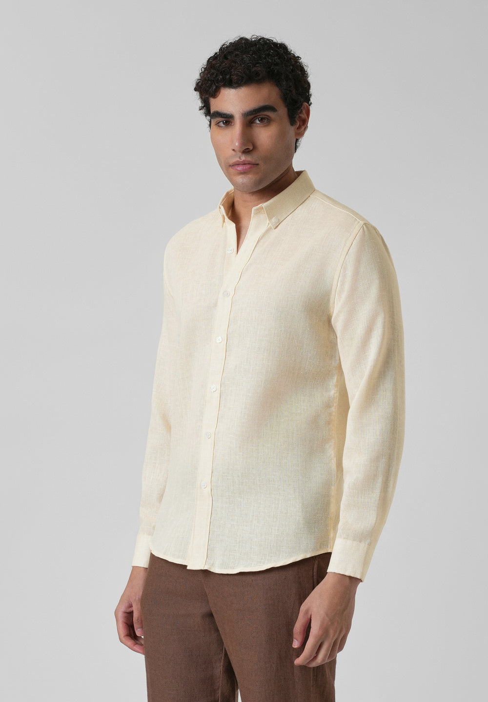 Creamish Yellow Blended Linen Shirt
