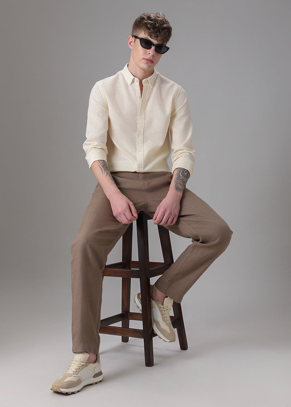 Creamish Yellow Blended Linen Shirt