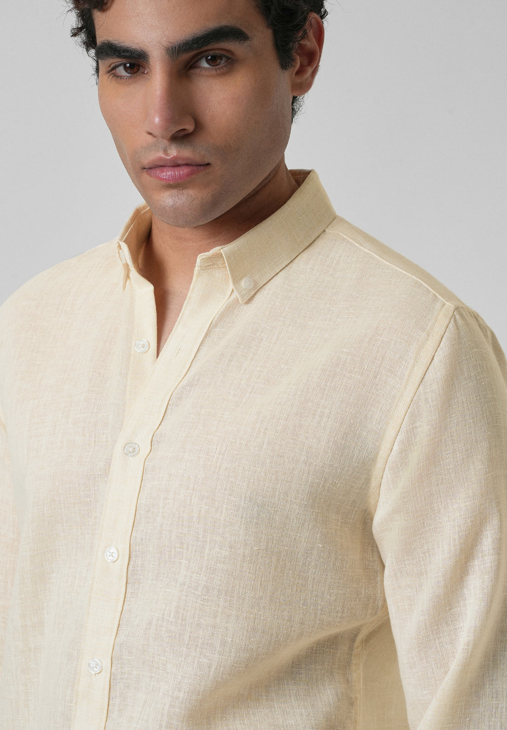 Creamish Yellow Blended Linen Shirt