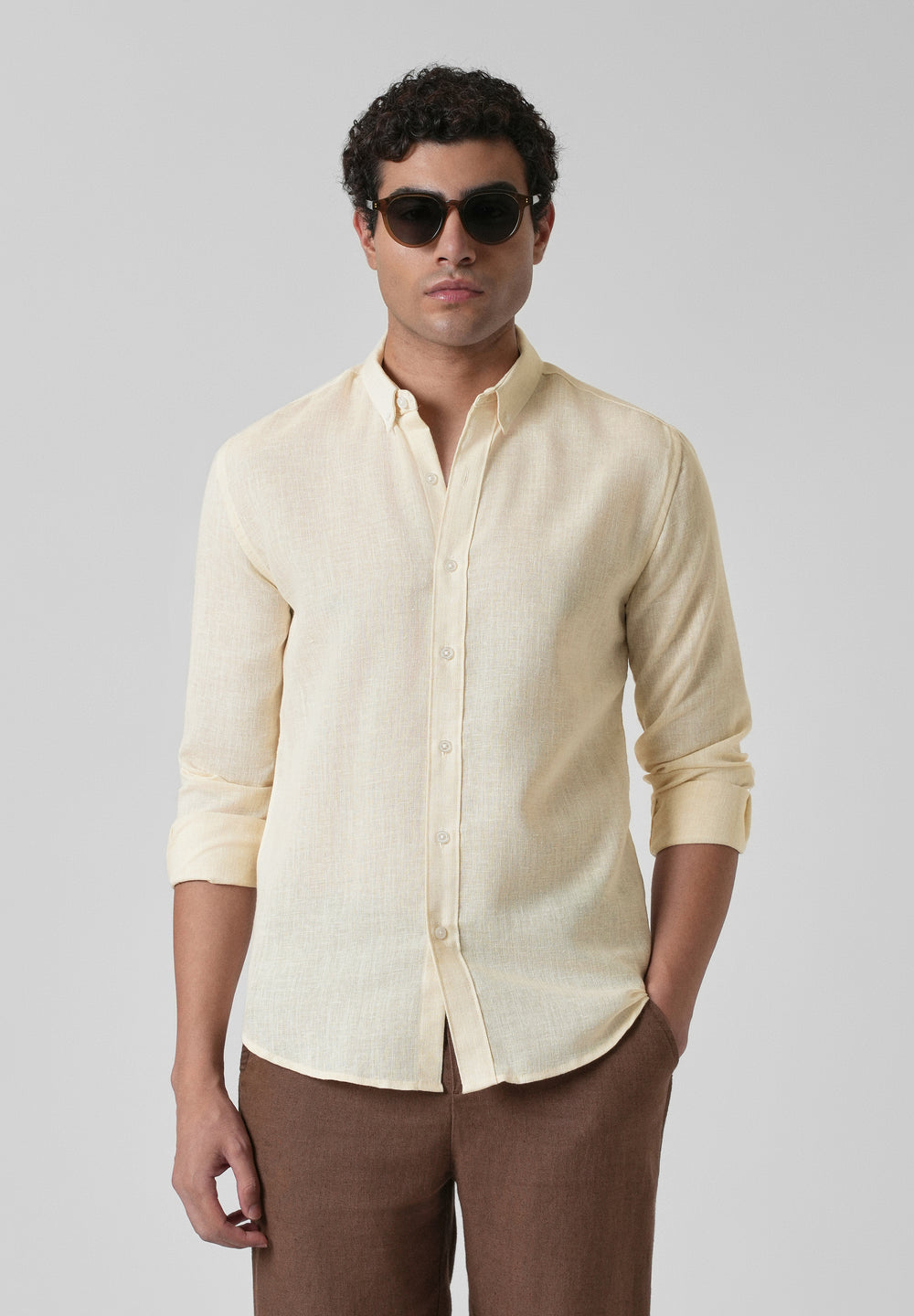 Creamish Yellow Blended Linen Shirt