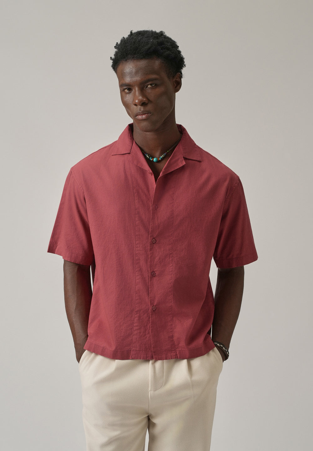 Crimson Red Cotton/Linen Shirt