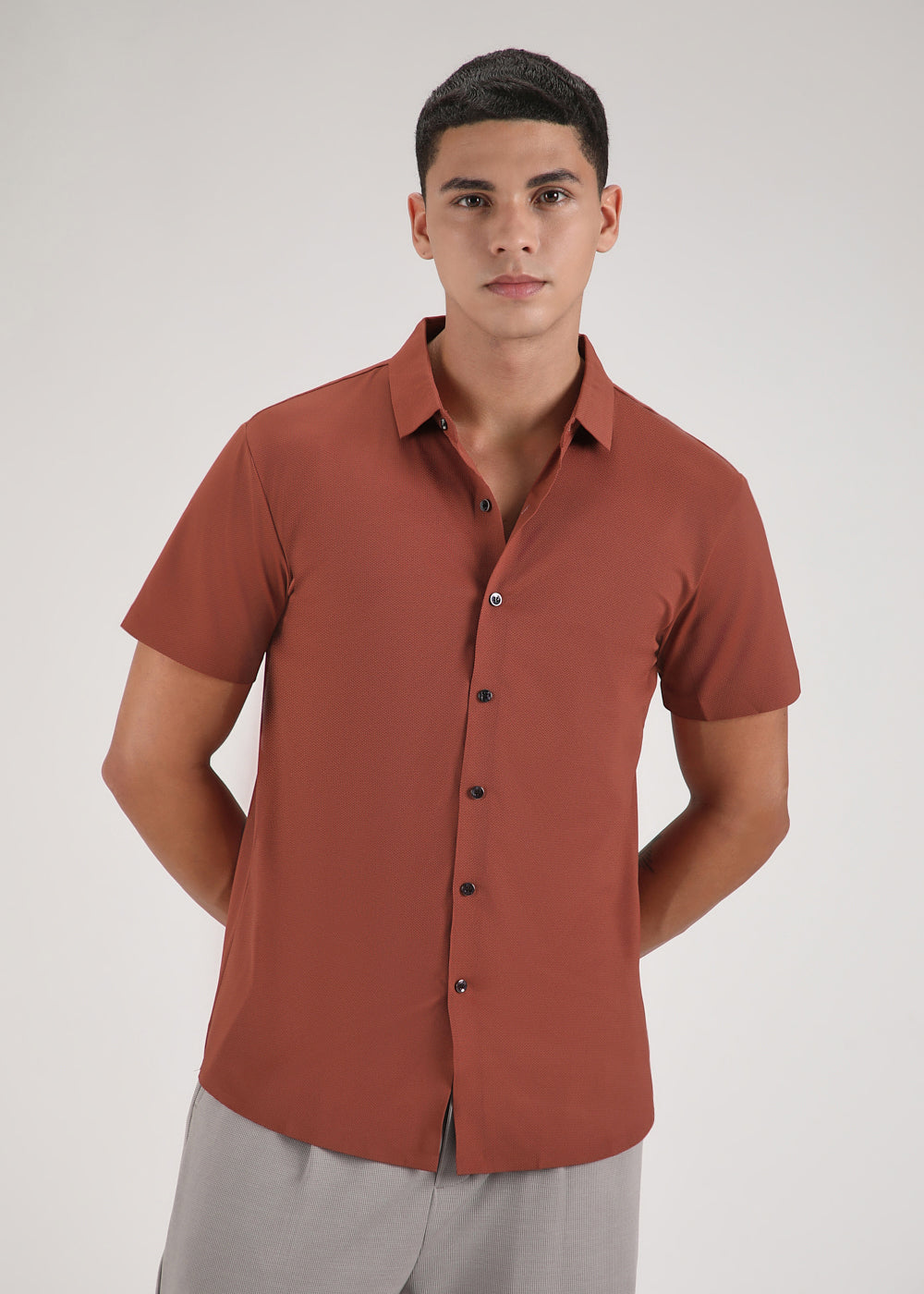 Crimson Red Self Patterned Stitchless Shirt