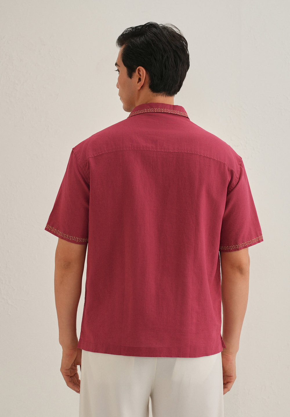 Crimson Red Tropical Embroidered Shirt