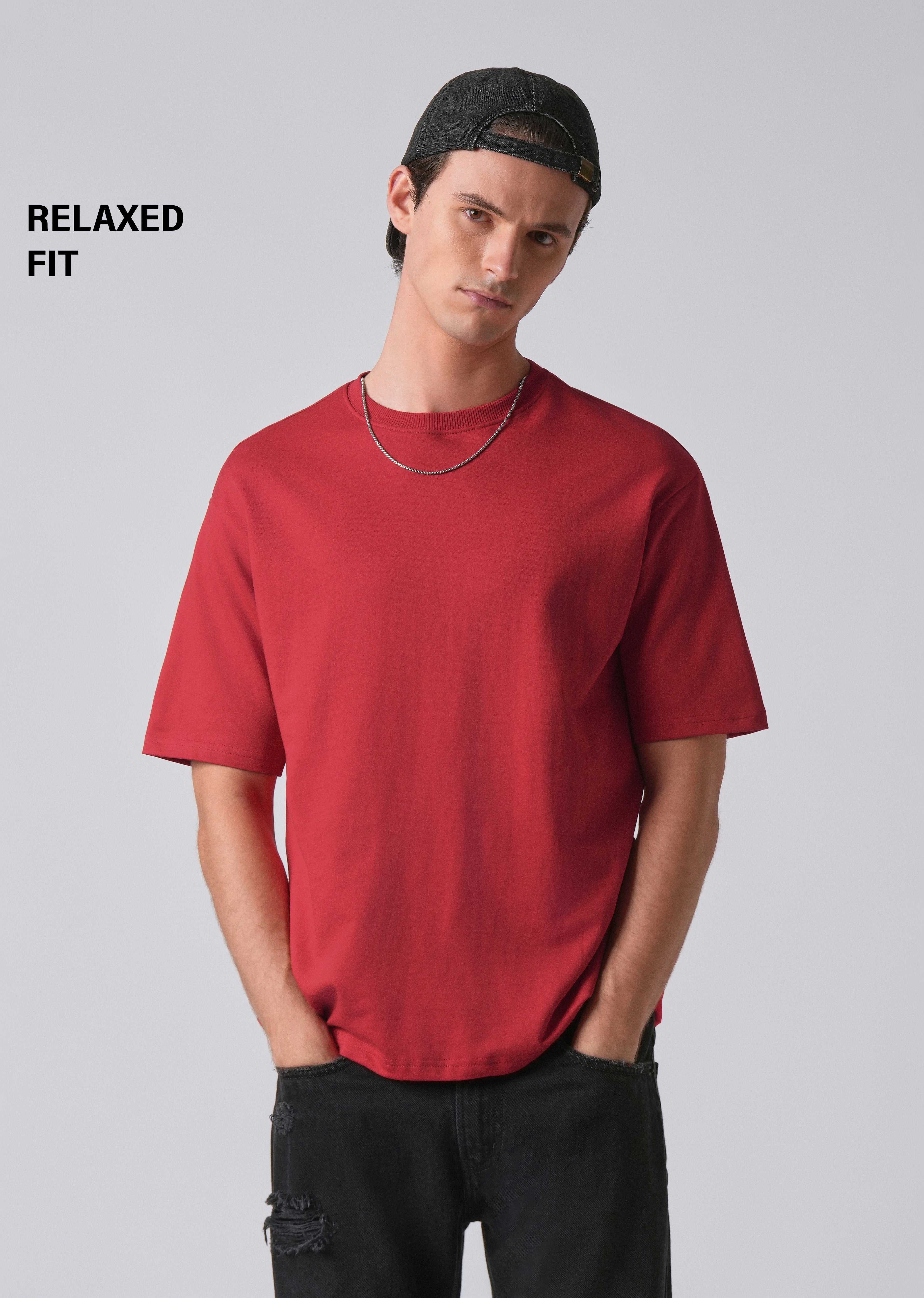 Crimson Red Basic Relaxed Fit T-shirt