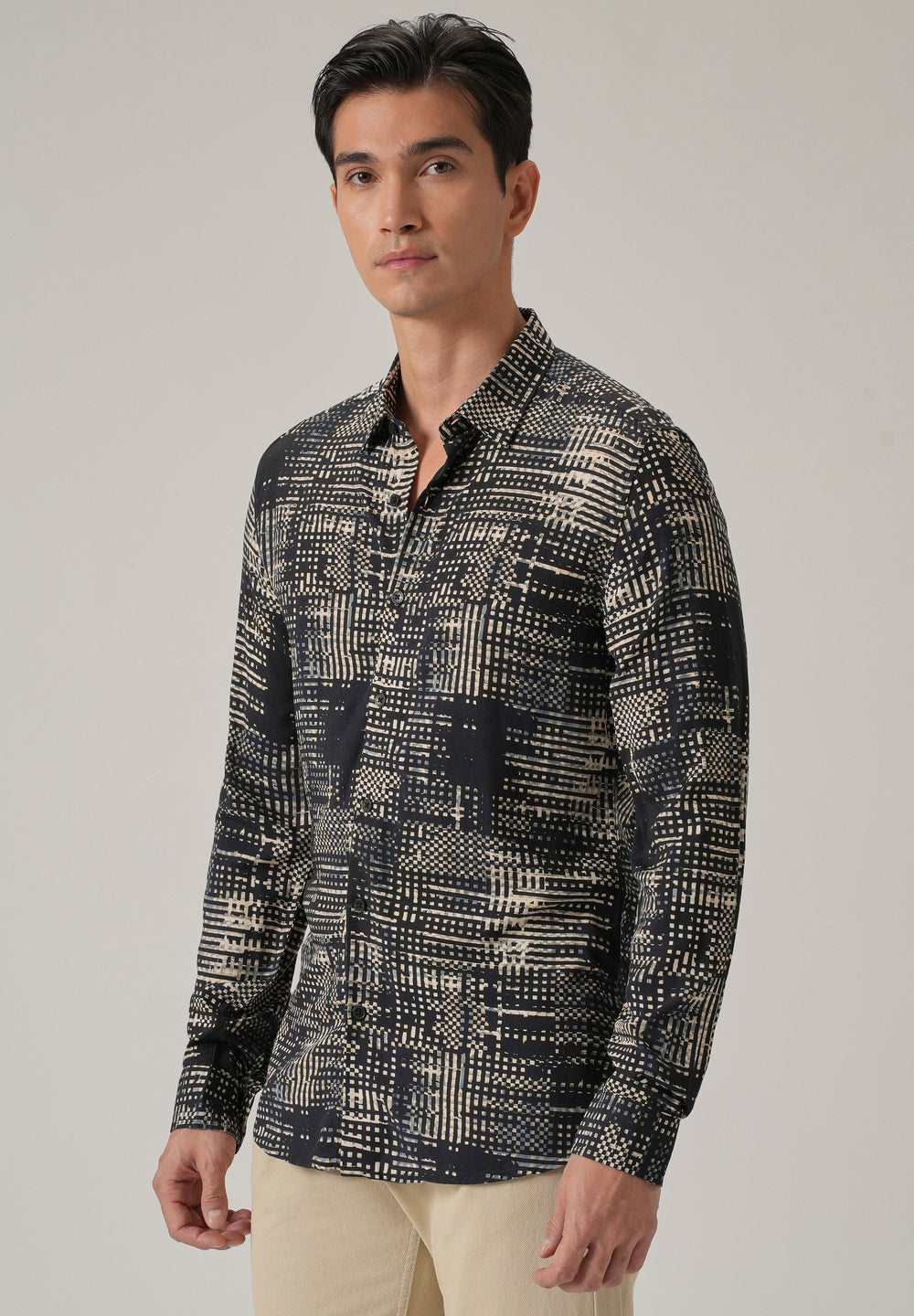 Black Crosshatch Print Shirt