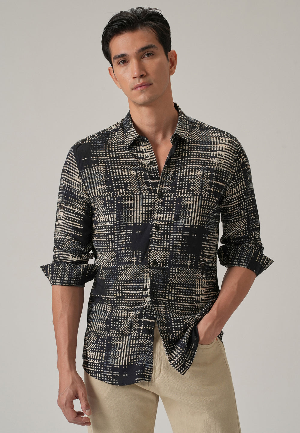 Black Crosshatch Print Shirt