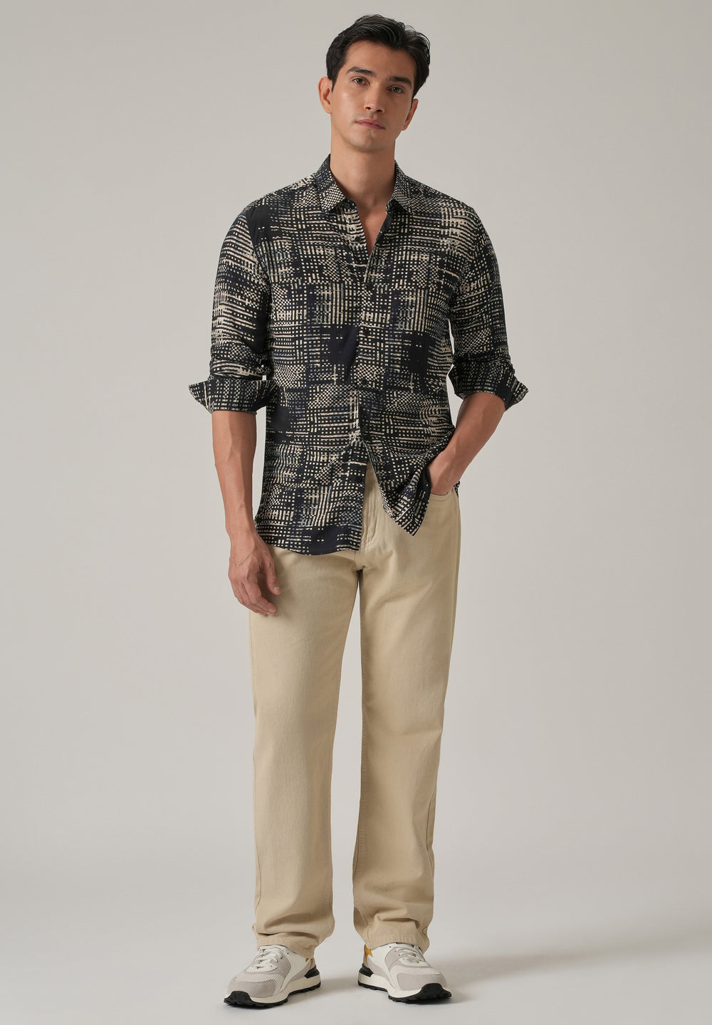 Black Crosshatch Print Shirt