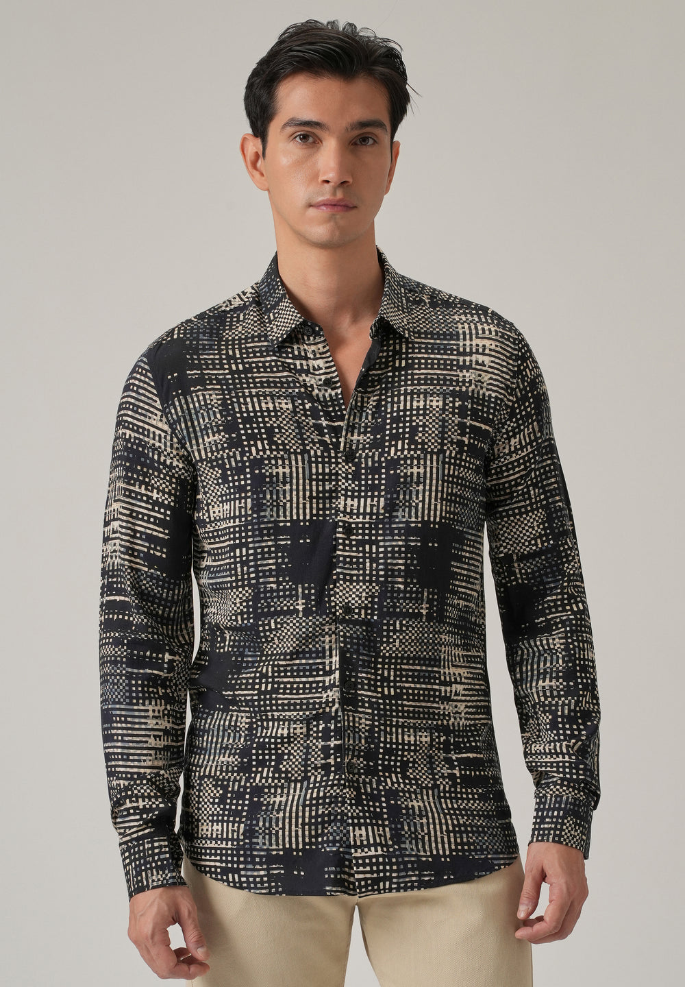 Black Crosshatch Print Shirt