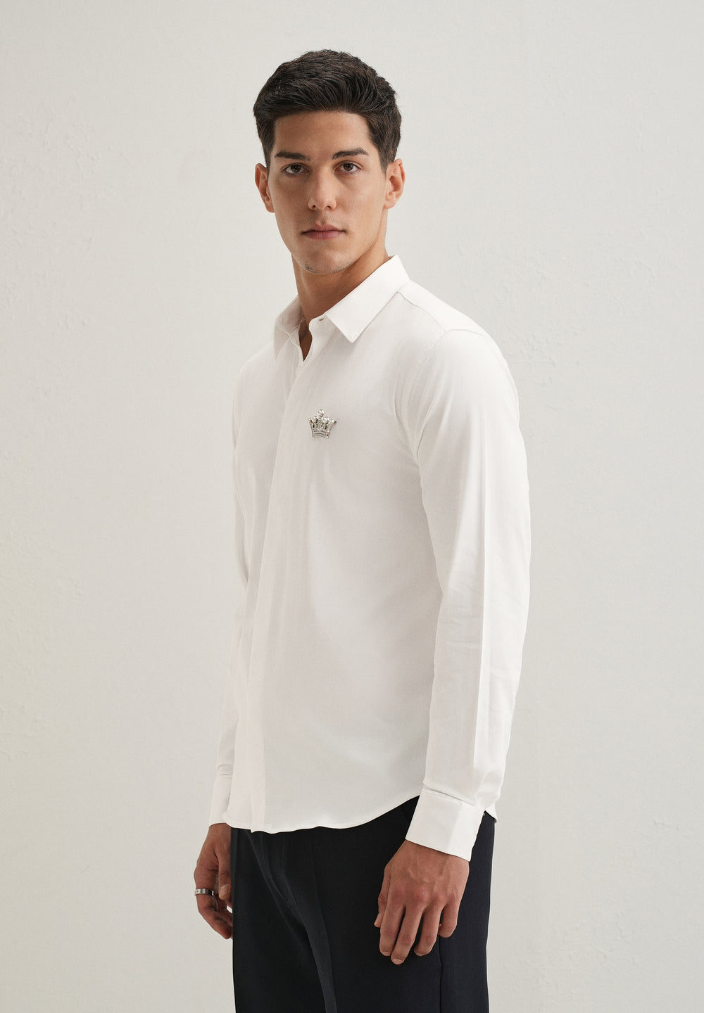 Crown Embellished White Designer Shirt