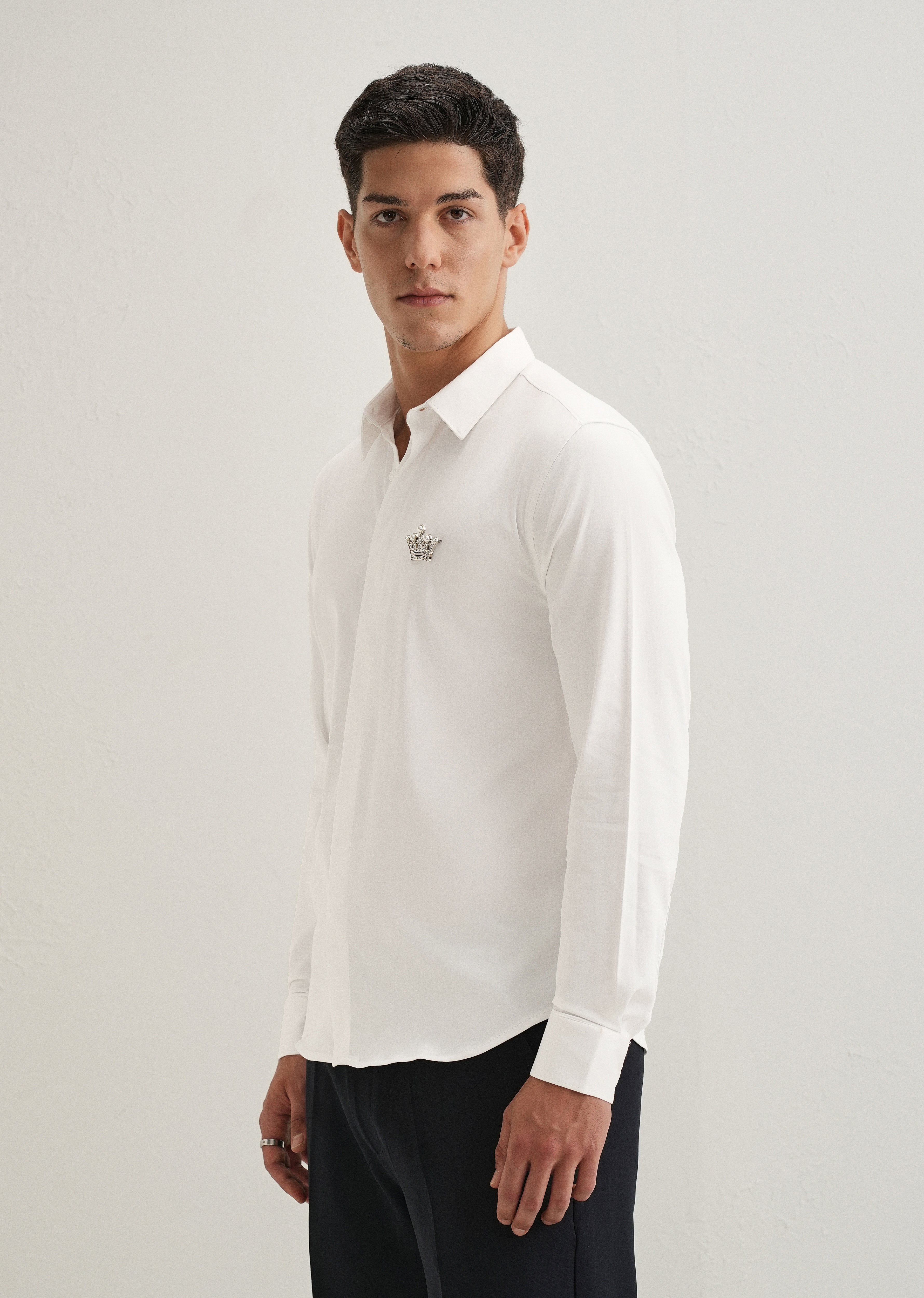 Crown Embellished White Designer Shirt