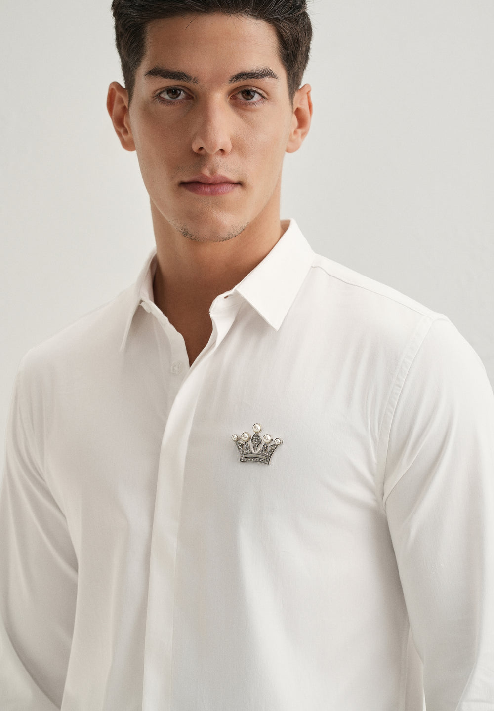 Crown Embellished White Designer Shirt
