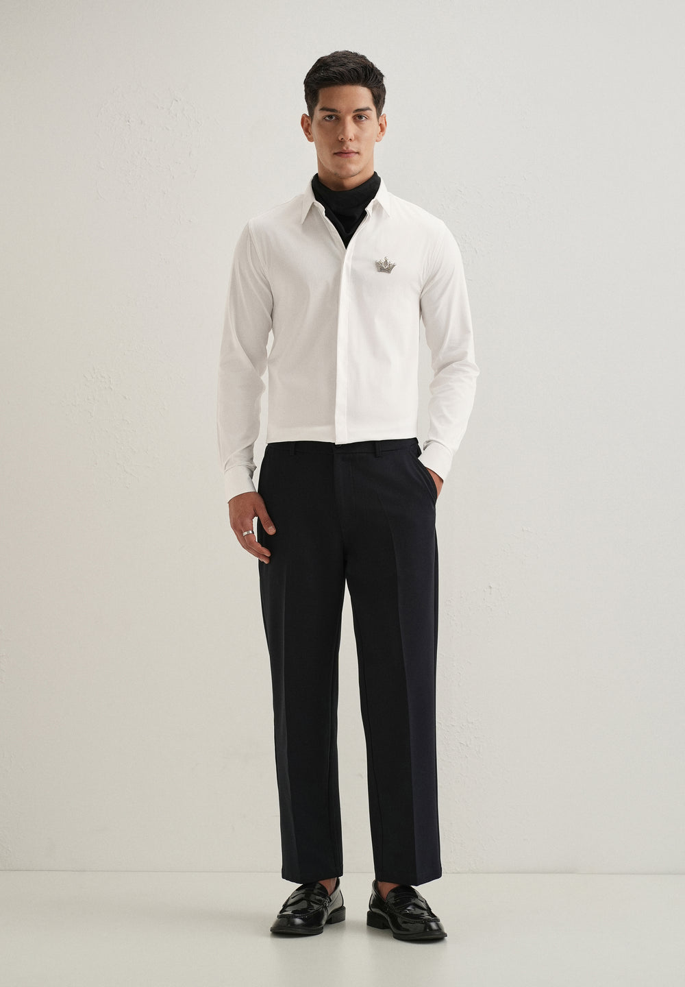 Crown Embellished White Designer Shirt