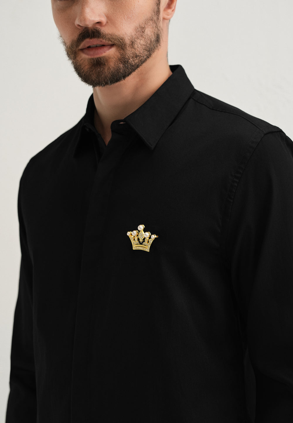 Crown Embellished Black Designer Shirt
