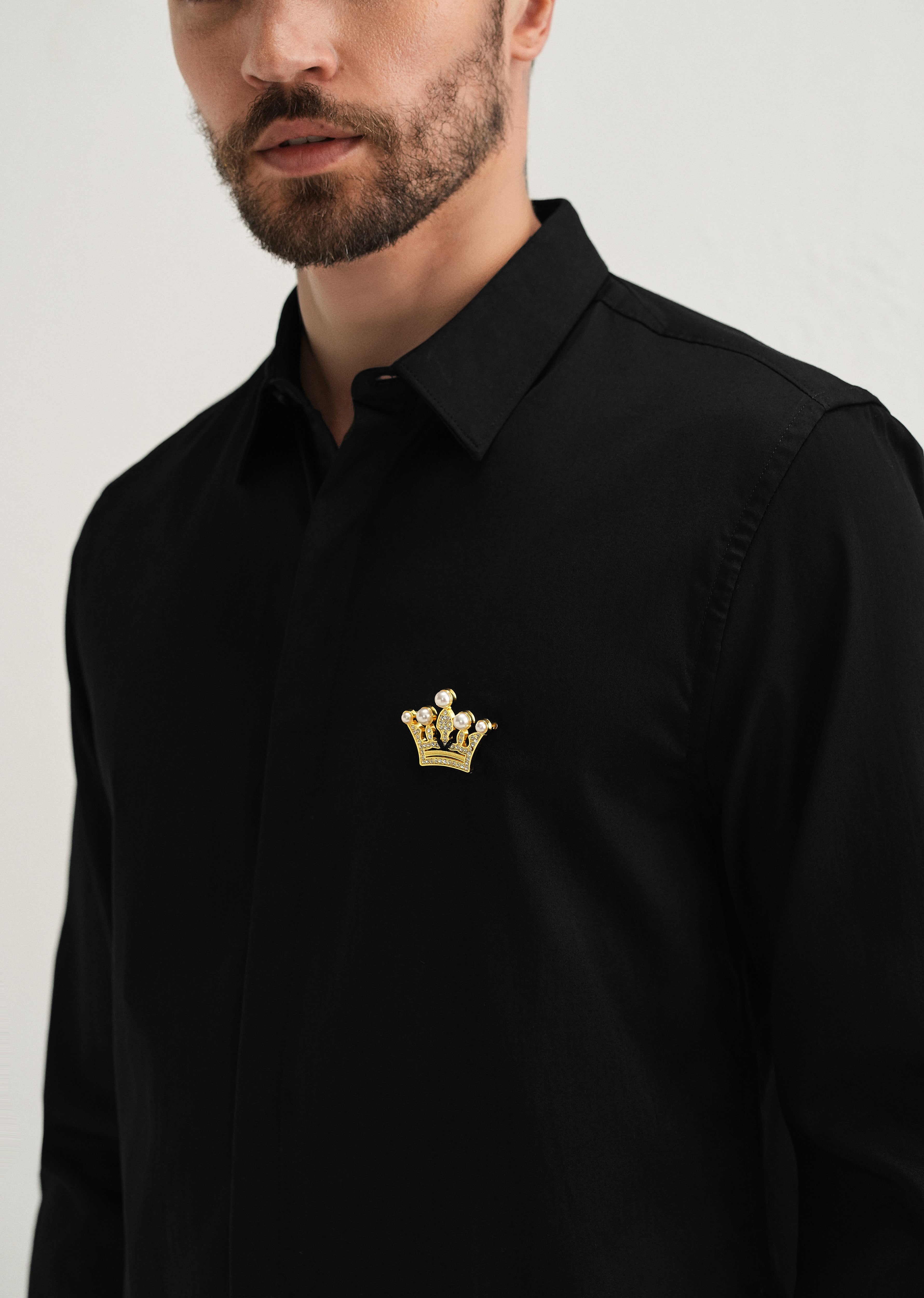 Crown Embellished Black Designer Shirt