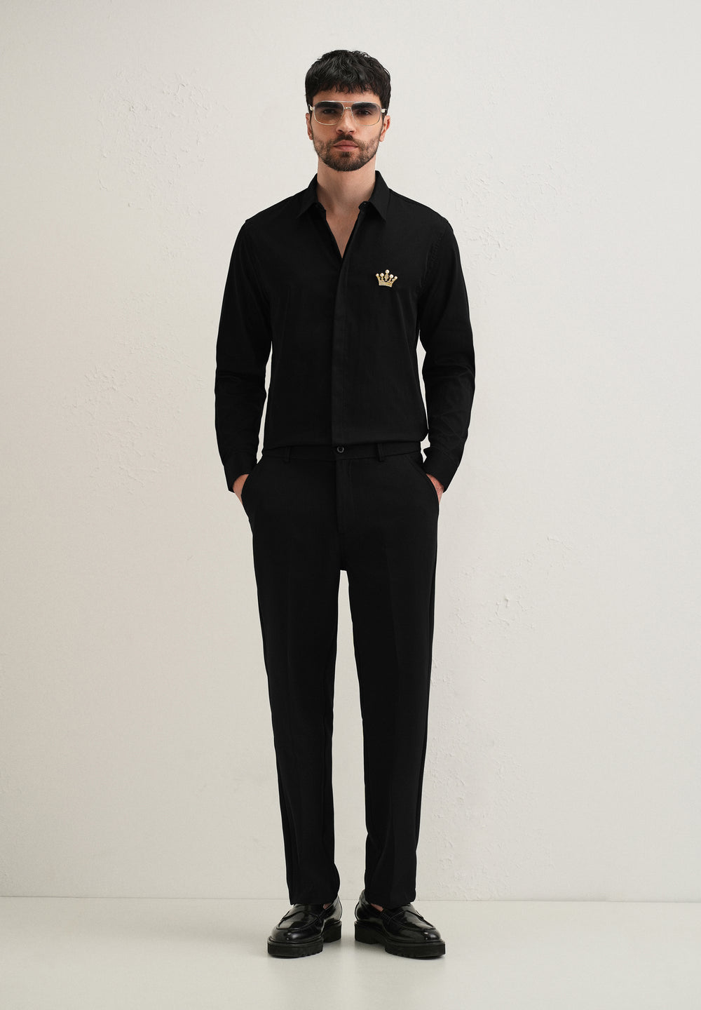 Crown Embellished Black Designer Shirt