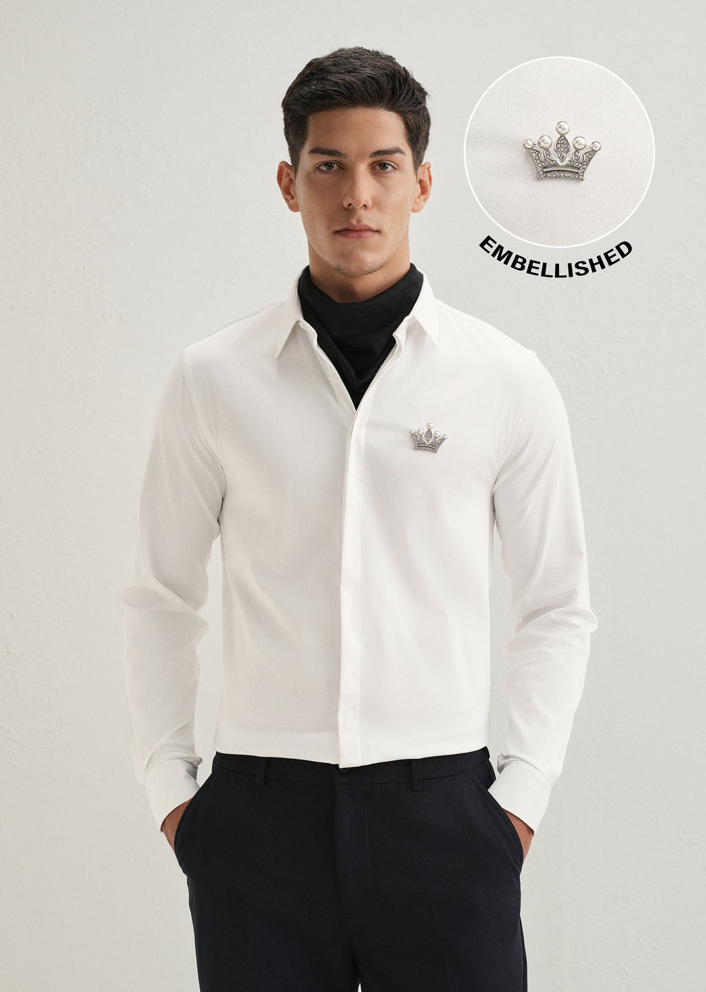 Crown Embellished White Designer Shirt